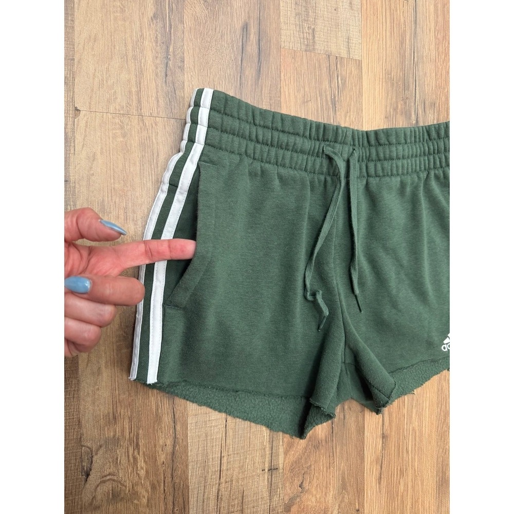 Adidas Girls Green Fleece Shorts 3 Stripe Drawstring Logo XS Youth - Picture 4 of 9